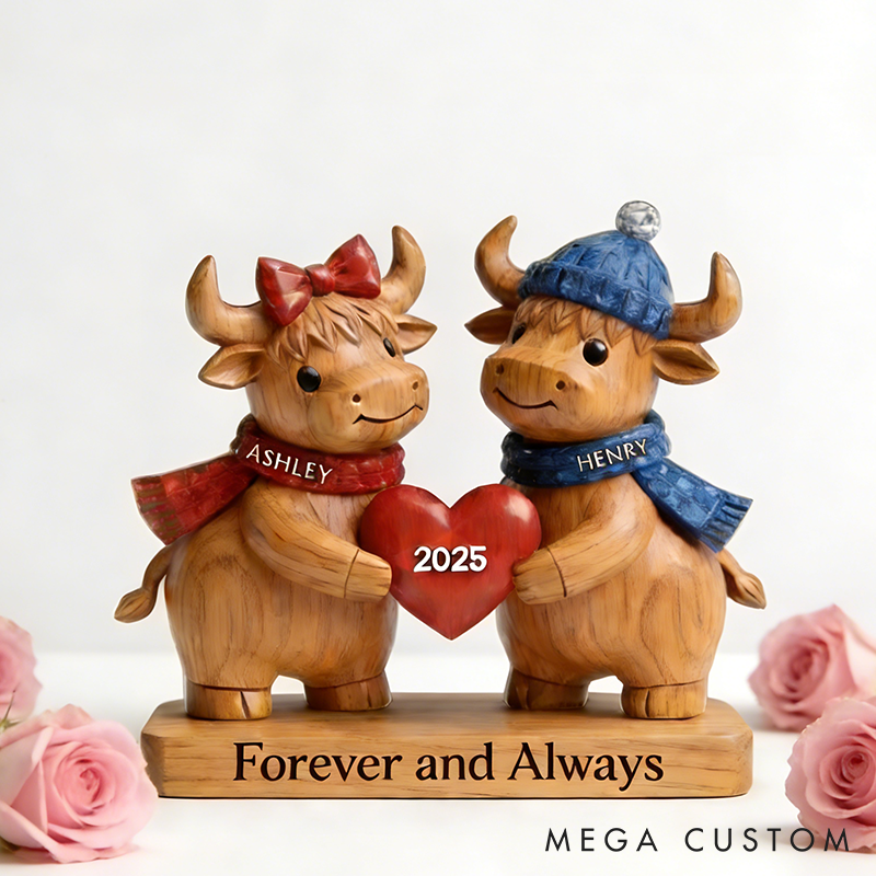 Personalized Couple Highland Cow Acrylic Plaque with Name and Text Valentine Gift For Her