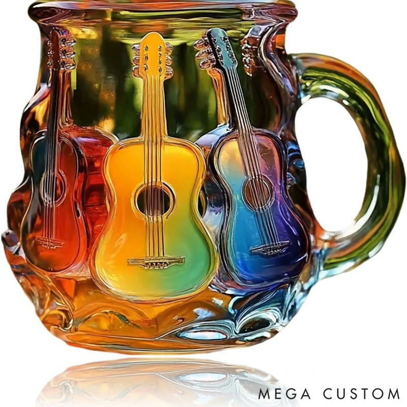 Personalized Colorful Guitar Music Art Mug Glass Cup Gifts for Music Lovers