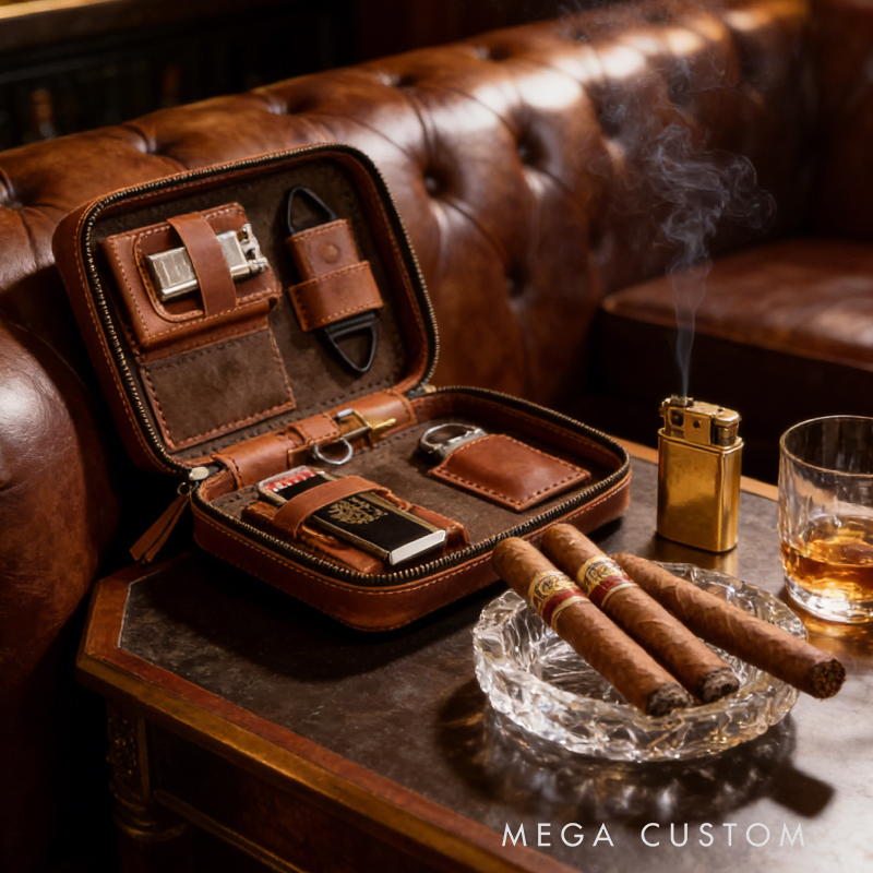 Personalized Leather Travel Cigar Box Case For Cigar Accessories Handmade Cigar Case of Genuine Leather Crazy Horse