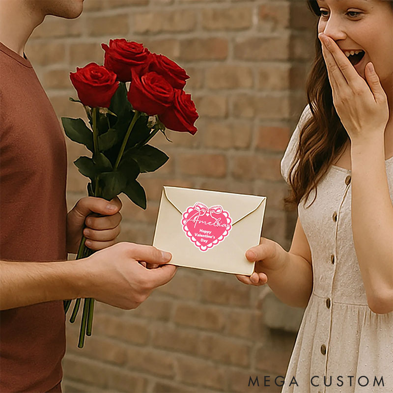 Personalized Romantic Heart Shaped Stickers Labels with Name Gift Decor Valentine's Day Stickers Gift for Couple Anniversary Gift for Her for Lovers