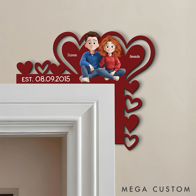 Personalized Couple Red Heart Door Corner Wood Sign Romantic Love Our Happy Corner Together Couple Home Decor Valentines Gift for Couple for Wife Husband