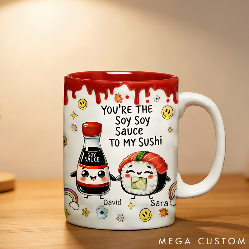 Personalized Food Pun Couple Mug Custom 3D Inflated Effect Printed Mug Couple Valentine's Gift Mug for Husband Wife