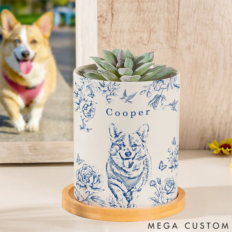 Personalized Pet Lover Flower Pet Photo Ceramic Planter Pot with Name Plant Pot
