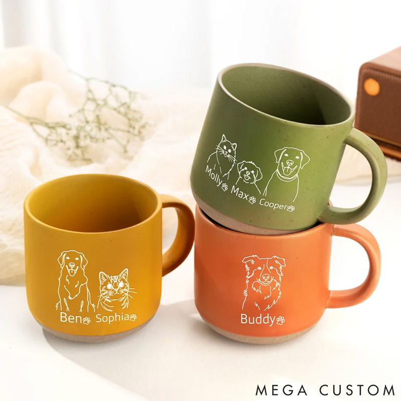 Personalized Pet Lover Pet Photo Line Art Style Silhouette Mugs