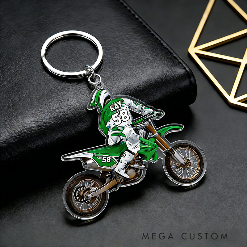 Personalized Motorcycle Gifts Custom Rider Keychain with Name and Number Motocross Key Ring for Biker Fans