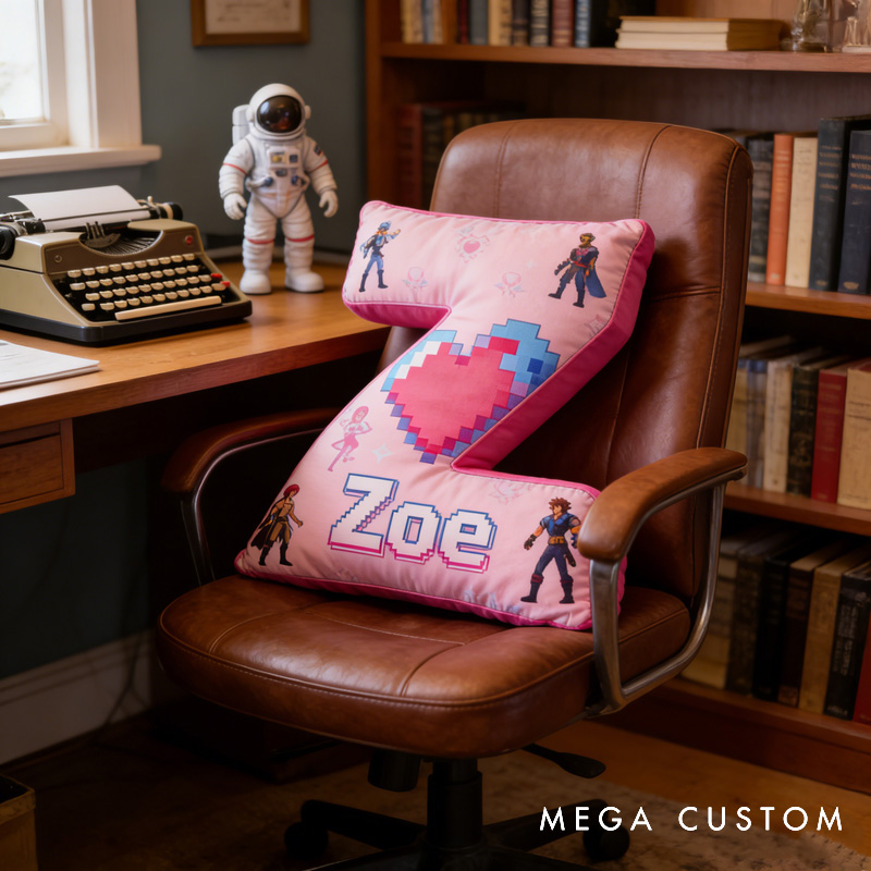 Personalized Heart Game Pixels Letter Pillow with Name Perfect Gift for Gamers and Kids for Valentine's Day Anniversary Confession Birthday