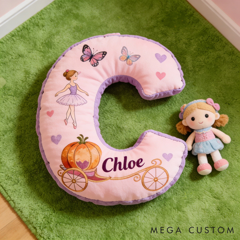 Personalized Ballet Dancers Pumpkin Carriage Cartoon Letter Pillow with Name Soft Stuffed Toy for Kids and Lover Unique Decorative Cushion for Girls' Room for Valentine's Day Anniversary Birthday