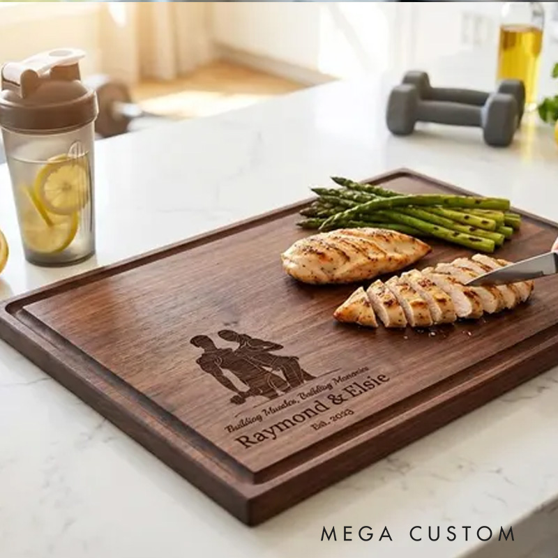 Personalized Engraved Gym Enthusiast Couple Cutting Board with Athletic Couple Fitness Lover for Gym Lovers
