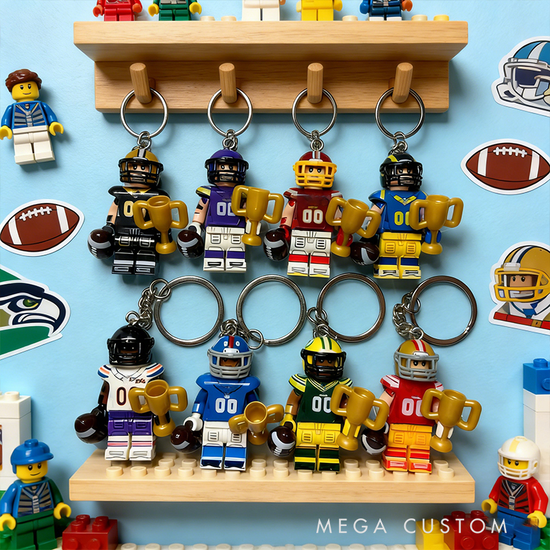 Personalized Football Player Style Keychains – Mini Trophy & Helmet Figure Key Rings