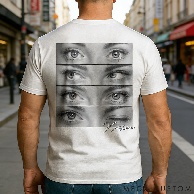 Personalized Couple Human Eyes Photo Classic T-Shirts Custom Girlfriend Boyfriend Eye Love You Shirts with Name Anniversary Gift Valentine's Day Gift