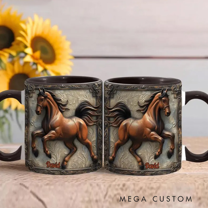Personalized Cool Horse Custom Accent Mug Inflated Equestrian Coffee Mug for Horses Rider Equine Lover Riding Lovers