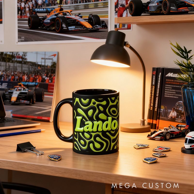 Personalized Racing Gifts Custom Name Coffee Mug with 3D Print Pattern F1 Style Cup for Car Enthusiasts