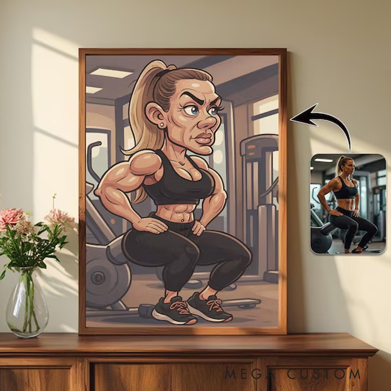 Personalized Gym Lover Couple Portrait Fitness Gifts Cartoon Weightlifter Portrait Bodybuilding Poster Fitness Gym Weightlifting Gym Gift ideas for Gym Lovers