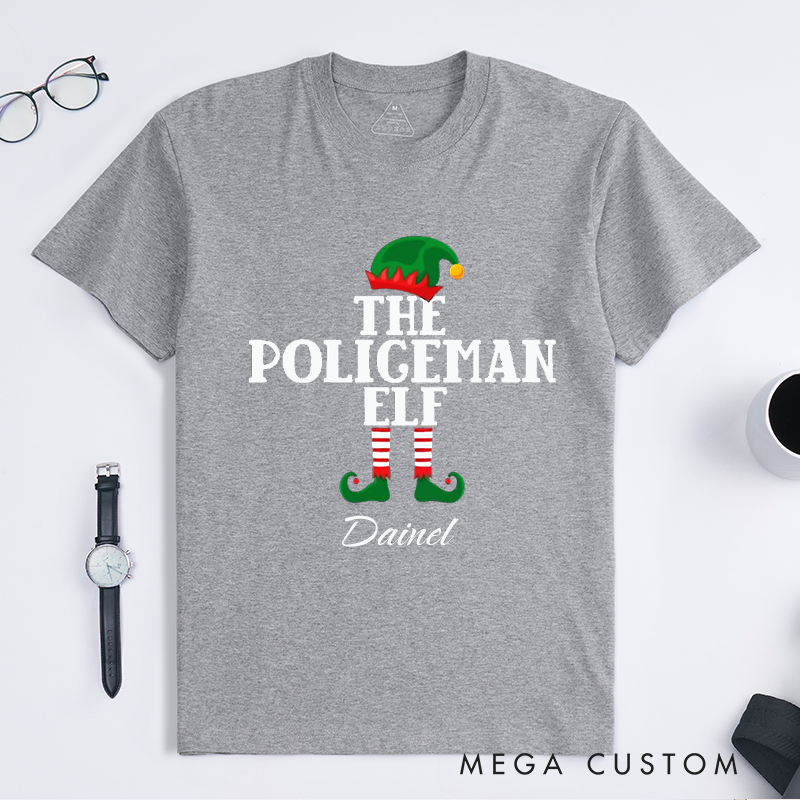 Personalized Police Elf Funny Holiday Custom Design Gift for Police Officer T-Shirt