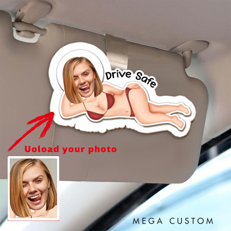 Personalized Funny Gifts Custom Face Car Visor Clip with Bikini Girl Design Add Photo Car Accessory for Boyfriend