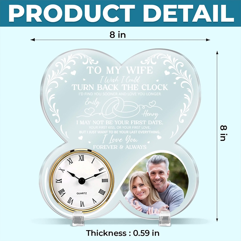 Personalized Couple I Wish I Could Turn Back The Clock Acrylic Desk Clock Couple Photo Desk Clock Anniversary Gift Valentines Day Gift for Him Her