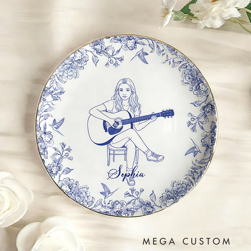 Personalized Guitar Girl Jewelry Dish Custom Photo and Name Music Gift for Girls Guitar Teacher Recital Gifts Guitarist Trinket Tray Band Ring Holder