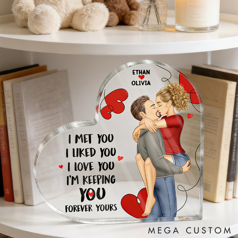 Personalized Couple Forever Yours Heart-Shaped Acrylic Plaque Custom Valentines Anniversary Gift For Couples