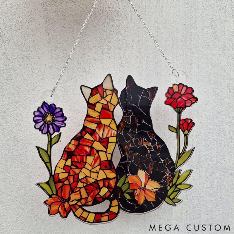 Personalized Cat Lover Funny Poppy Flower Decor Sun Catcher