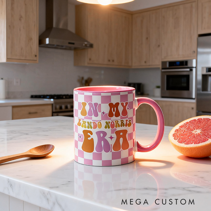 Personalized Racing Gifts Custom Name In My Era Mug Retro Checkerboard Coffee Cup Color Inside Mug for Car Lovers