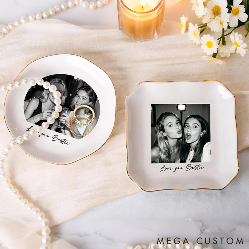 Personalized Bestie Photo Ceramic Trinket Jewelry Dish Custom Photo Galentine Gift for Bastie Valentine Gift for Friendship