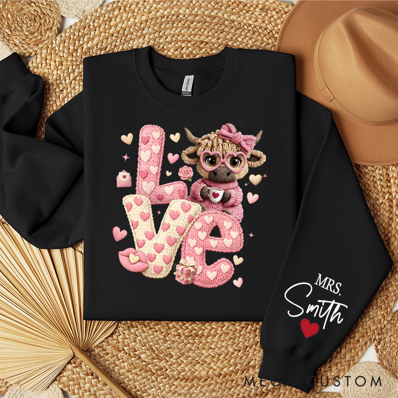 Personalized Girlfriend Wife Fur Thread Cow Valentine's Day Sweatshirt Custom LOVE Cow Sweatshirt Anniversary Valentine's Day Gift for Him Her