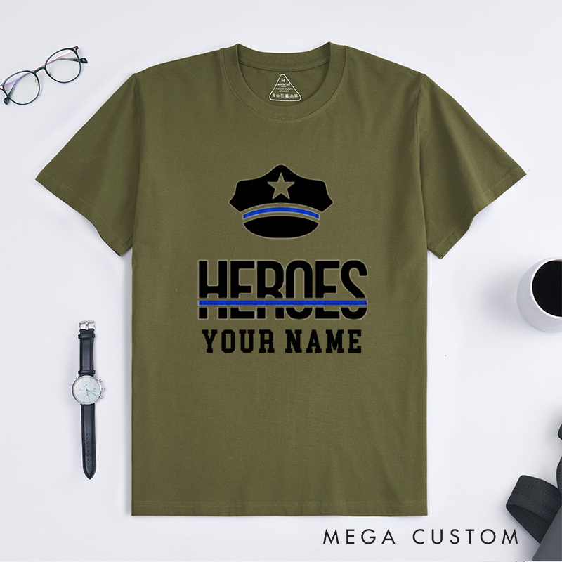 Personalized Police Heroes Thin Blue Line Police Custom Design Gift for Police Officer T-Shirt