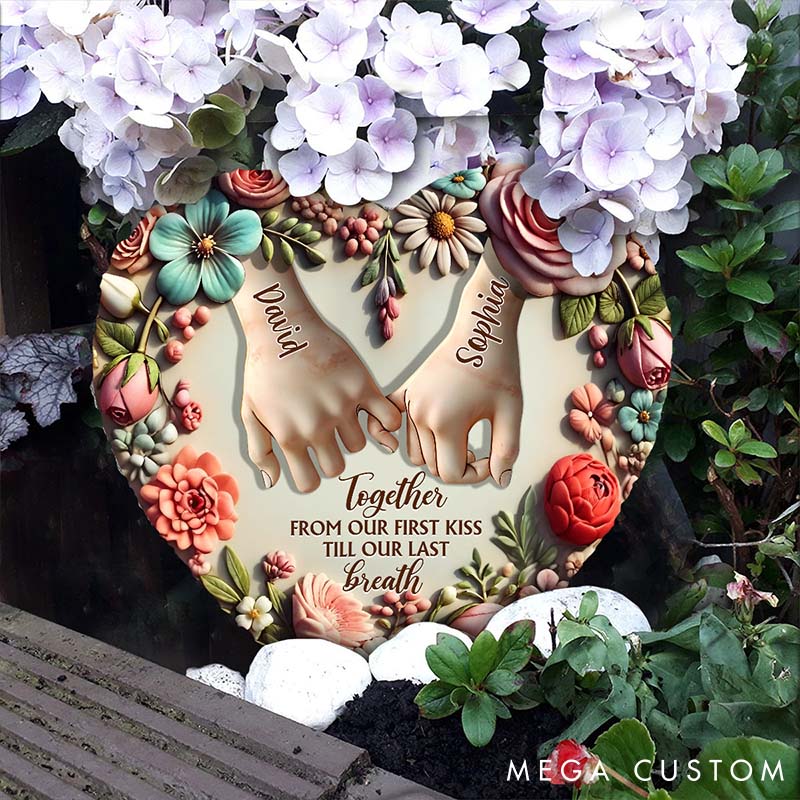 Personalized Couple From Our First Kiss Till Our Last Breath Heart Shaped Stone with Stand Floral Pinky Promise 3D Effect Stone Valentines Day Gift