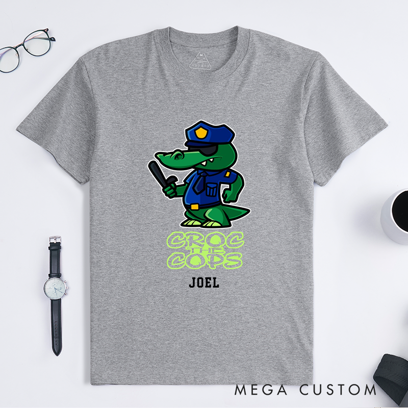 Personalized Police Croc the Cops Fun Police Alligator Custom Design Gift for Police Officer T-Shirt
