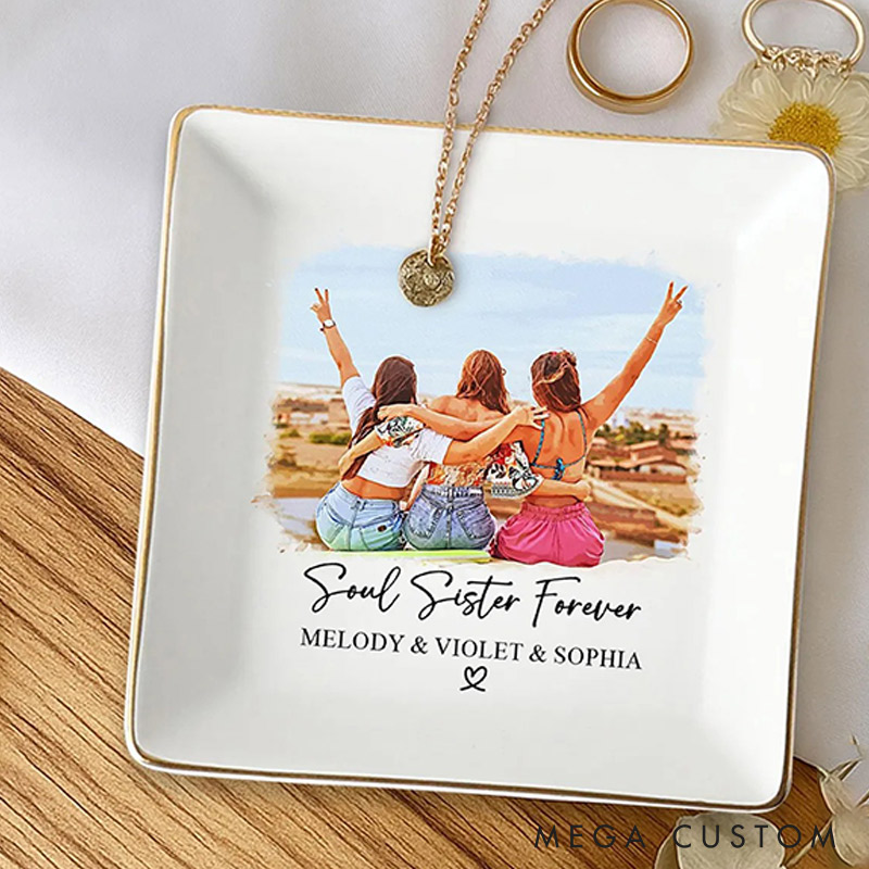 Personalized Bestie Photo Ceramic Trinket Jewelry Dish Custom Photo and Names Galentine Gift for Bastie Valentine Gift for Friendship