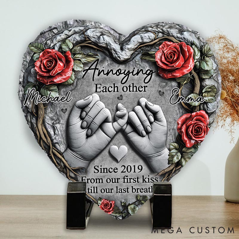 Personalized Couple From Our First Kiss Till Our Last Breath Heart Shaped Stone with Stand Custom Pinky Promise 3D Effect Stone Valentines Day Gift
