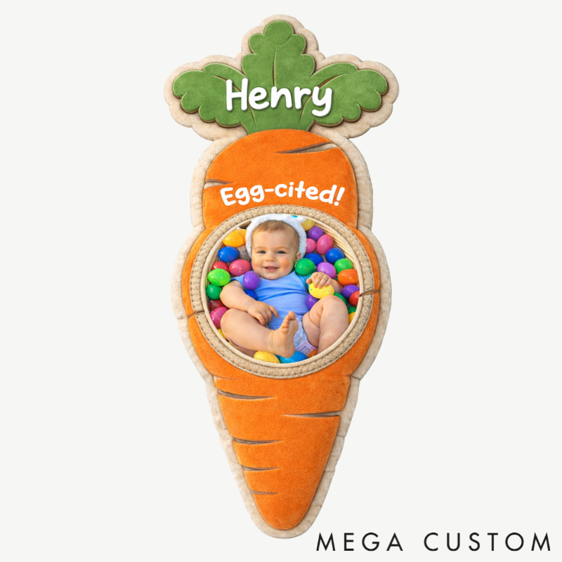 Personalized Funny Easter Carrot Shaped Pillow Custom Photo and Name Holiday Gift for Kids