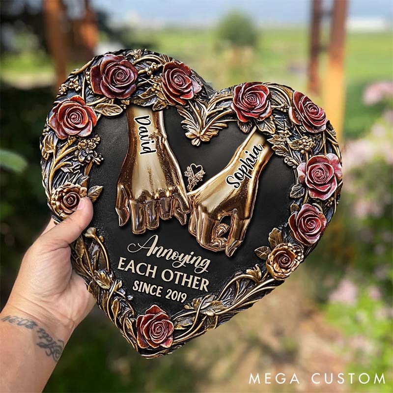 Personalized Couple Annoying Each Other Since Heart Shaped Stone with Stand Custom Pinky Promise Imitation Copper 3D Effect Stone Valentines Day Gift