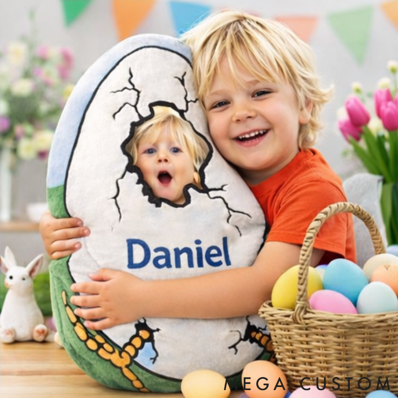 Personalized Funny Easter Egg Shaped Pillow Custom Face Photo and Name Novelty Holiday Gift for Kids