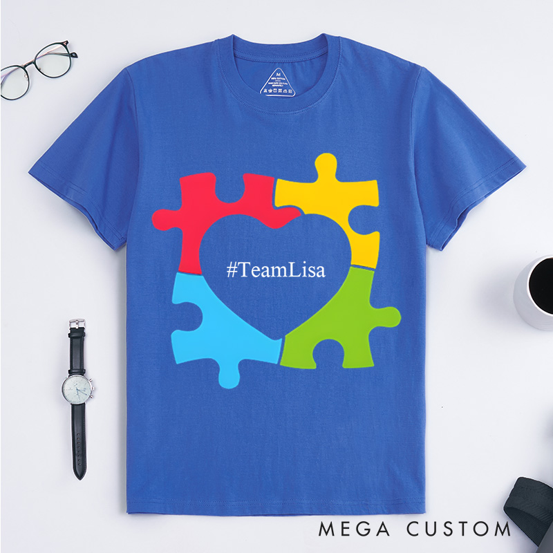 Personalized Autism Awareness Puzzle Heart Celebrate Neurodiversity Support T-Shirt  