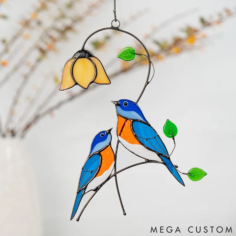 Personalized Pet Lover Funny Couple of Chickadees Stained Sun Catcher