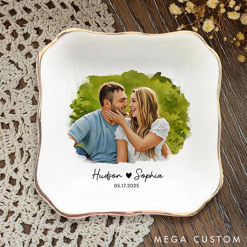 Personalized Couple Custom Photo Portrait Jewelry Dish with Name Keepsake Valentine's Gift for Wife Anniversary Gift for Girlfriend Unique Gift for Couple