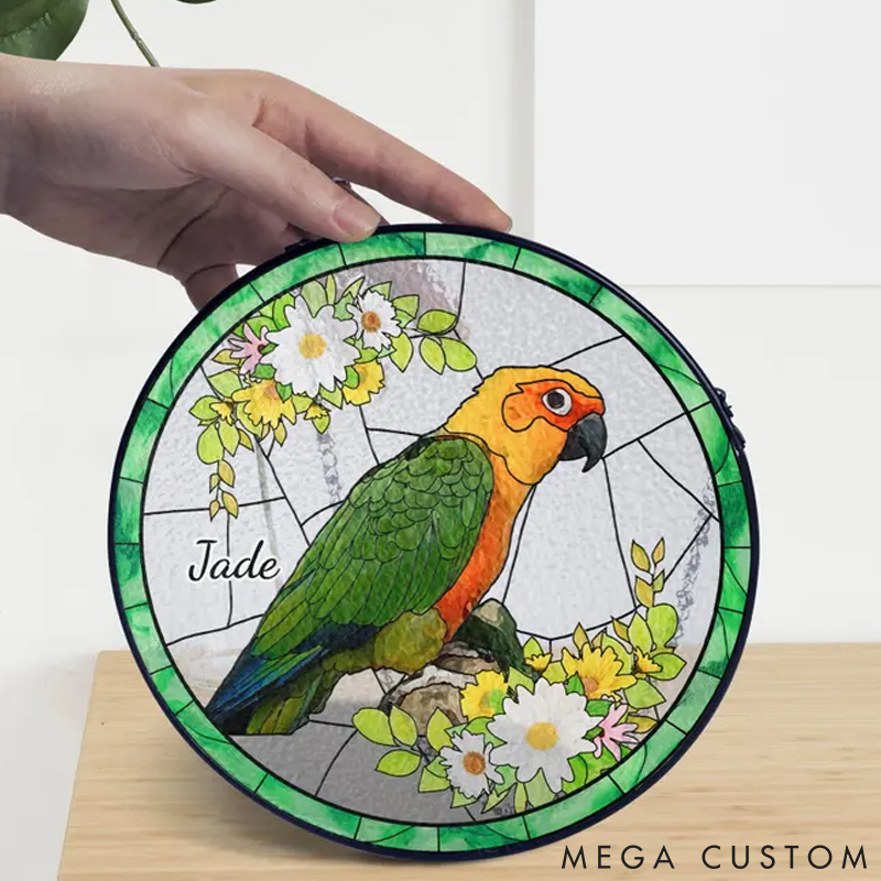 Personalized Pet Lover Funny Couple Custom Bird Portrait Sun Catcher