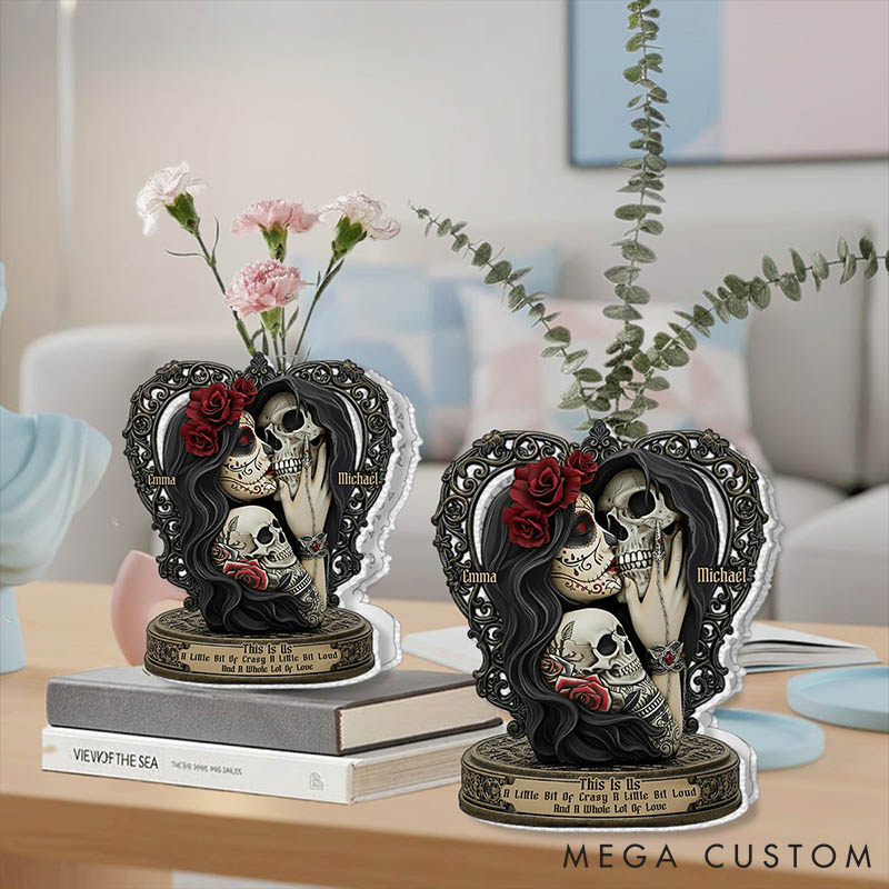 Personalized Skeleton Couple This Is Us Acrylic Flower Vase Custom Shaped Retro Gothic Graphic 3D Printed Vase Valentines Day Gift for Him Her