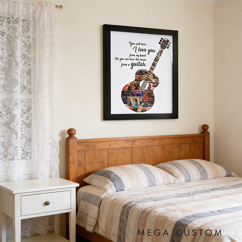 Personalized Multiple Photo Collage with Guitar Piano Other Instruments Picture Frame with Text Home Decor Birthdays Anniversaries Christmas Gifts for All Music Lovers