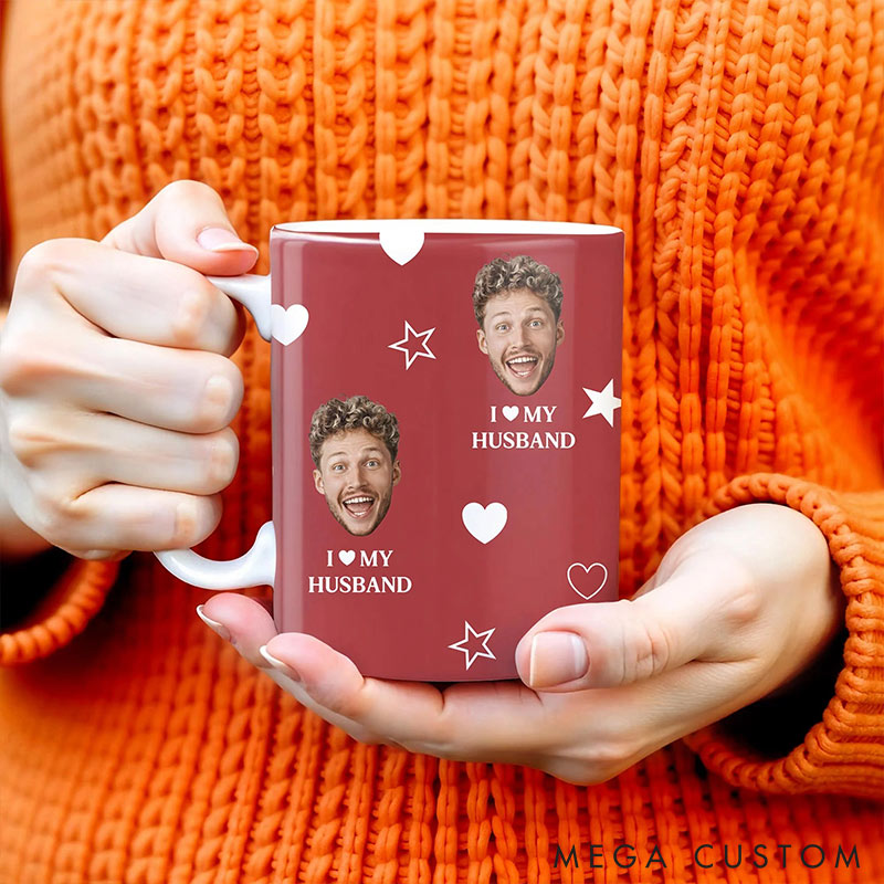 Personalized Couple I love My Husband Mug Custom Photo Portrait  Mug Full Printed Funny Mug for Couple Valentine's Gift for Husband
