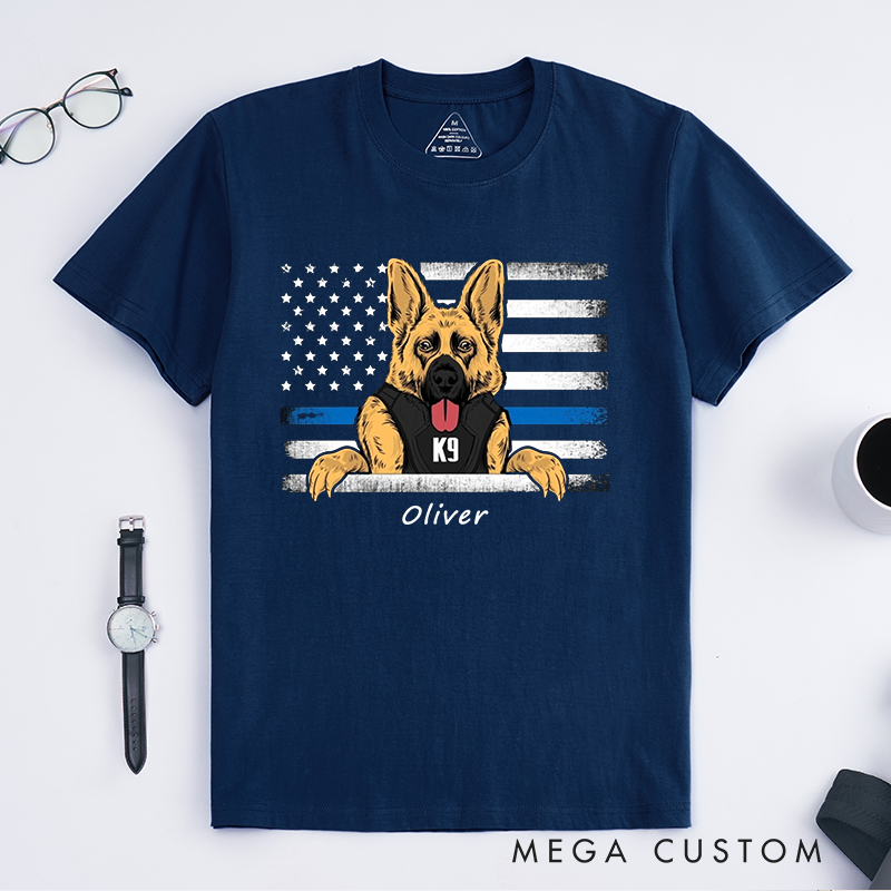 Personalized Police K9 Police Dog Thin Blue Line Custom Design Gift for Police Officer T-Shirt