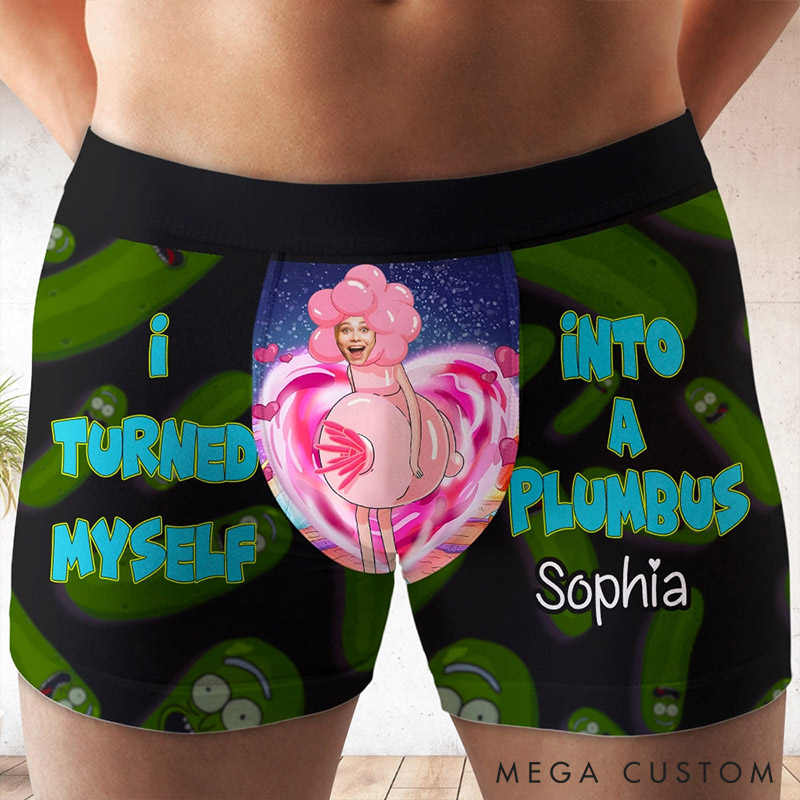 Personalized Couple Face Matching Boxer Brief Men Women I Turned Myself into a Plumbus Underwear with Face Photo Valentines Day Gift for Him Her