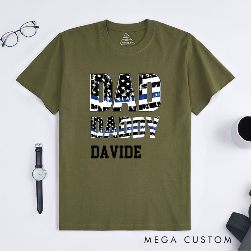 Personalized Police Dad Daddy Thin Blue Line Custom Design Gift for Police Officer T-Shirt