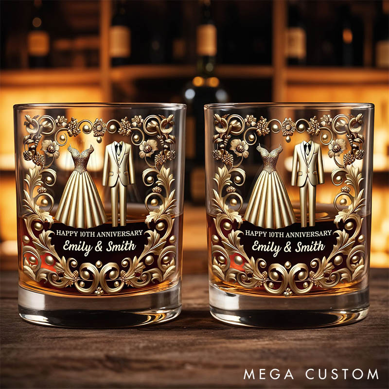 Personalized Happy Anniversary Whiskey Glass Set Celebrate Special Milestone Whiskey Glass Wedding Anniversary Valentines Gift for Couples
