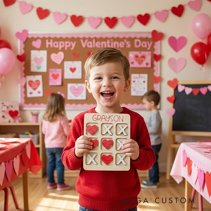 Personalized Tic Tac Toe Valentine Valentines Day Gift for Kids Valentines for Class Wooden Kids Game Fun and Educational Keepsake