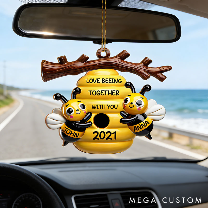 Personalized Love Beeing Together with You Acrylic Car Ornament with Name Year Valentine's Day Gift for couple Anniversary Gift for Him Her