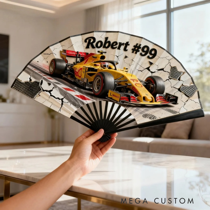 Personalized Racing Themed Pattern Fan the Perfect Gift for Racers