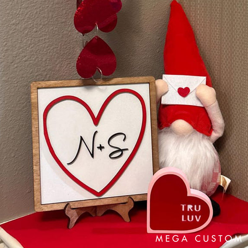 Personalized Initials Heart Sign Valentines Heart Signs with Initials Custom Couple Valentines Shelf Signs