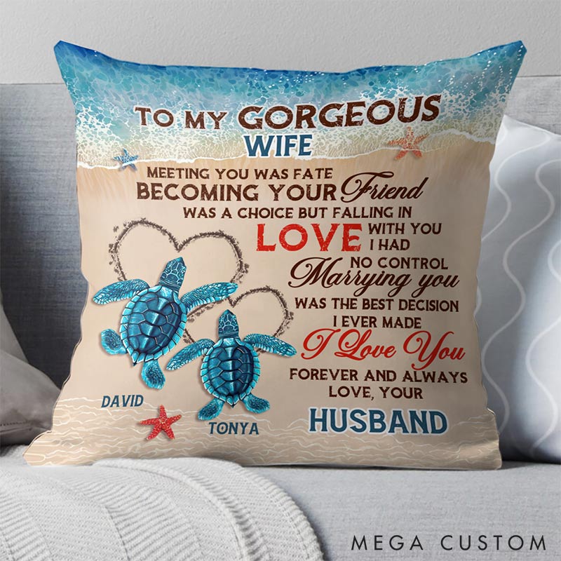 Personalized Sea Turtle Design Couple Throw Pillow Beach Design Home Pillow Valentine's Day gift for Couple Romantics Gift for Him Her